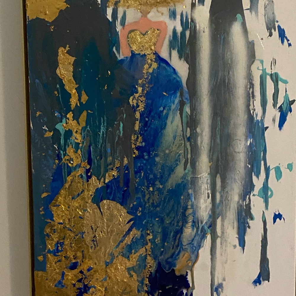 Abstract Blue and Gold Canvas Art